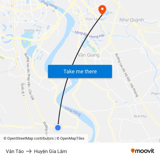 Vân Tảo to Huyện Gia Lâm map