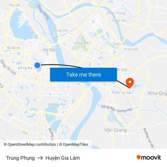 Trung Phụng to Huyện Gia Lâm map