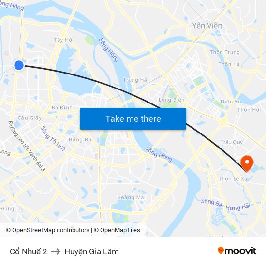 Cổ Nhuế 2 to Huyện Gia Lâm map