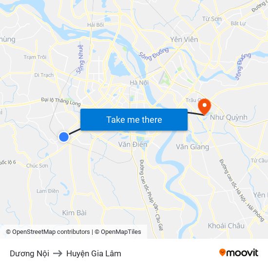 Dương Nội to Huyện Gia Lâm map