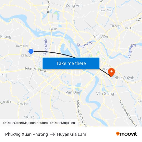 Phường Xuân Phương to Huyện Gia Lâm map