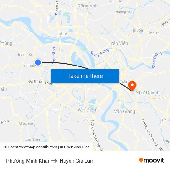 Phường Minh Khai to Huyện Gia Lâm map