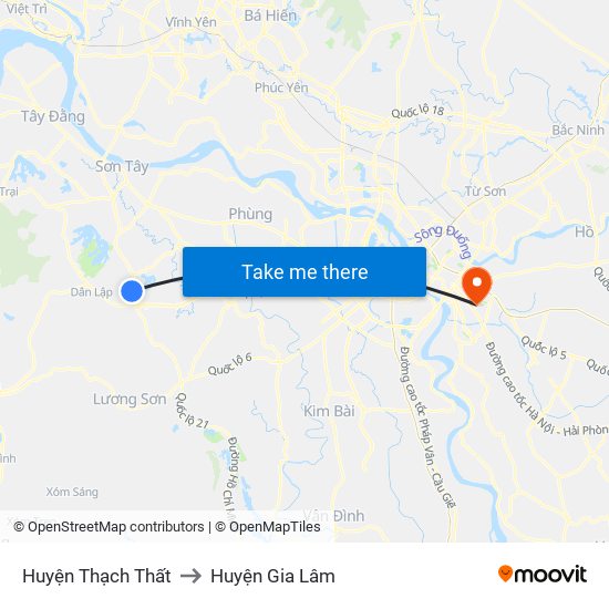 Huyện Thạch Thất to Huyện Gia Lâm map