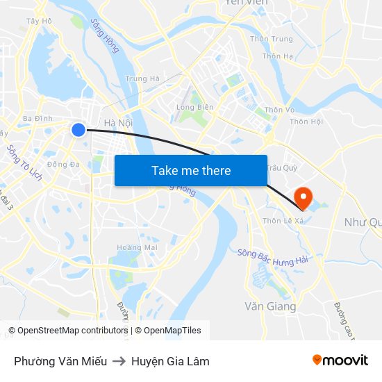 Phường Văn Miếu to Huyện Gia Lâm map