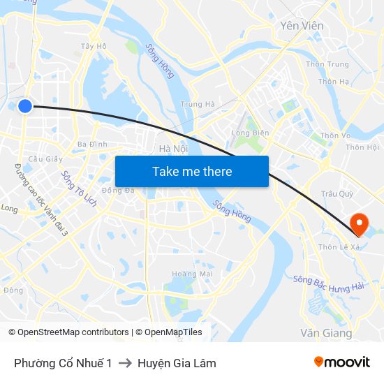 Phường Cổ Nhuế 1 to Huyện Gia Lâm map