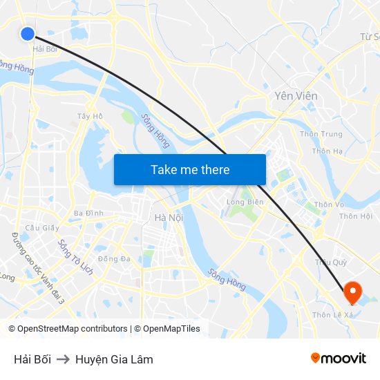 Hải Bối to Huyện Gia Lâm map