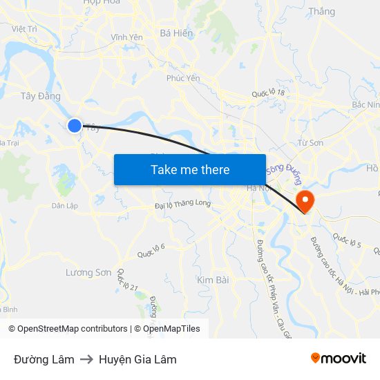 Đường Lâm to Huyện Gia Lâm map