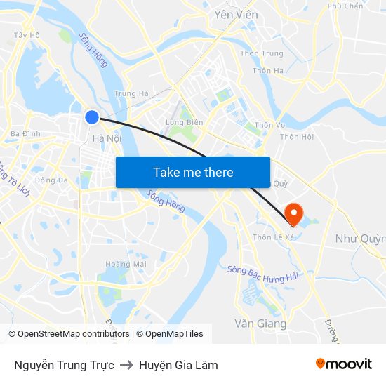 Nguyễn Trung Trực to Huyện Gia Lâm map