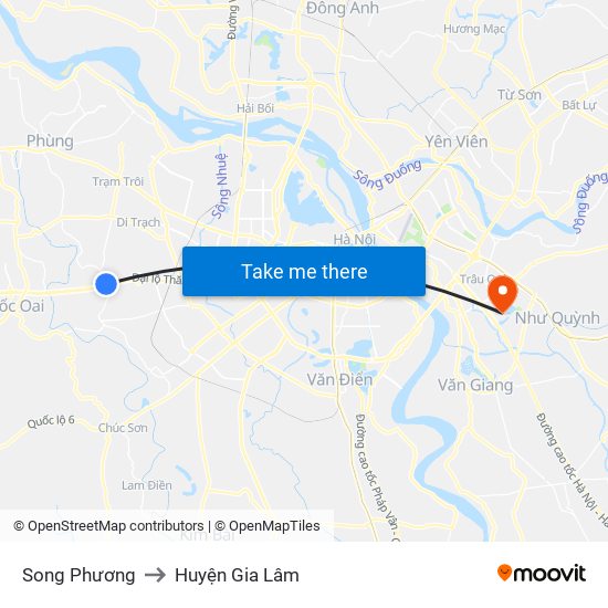 Song Phương to Huyện Gia Lâm map