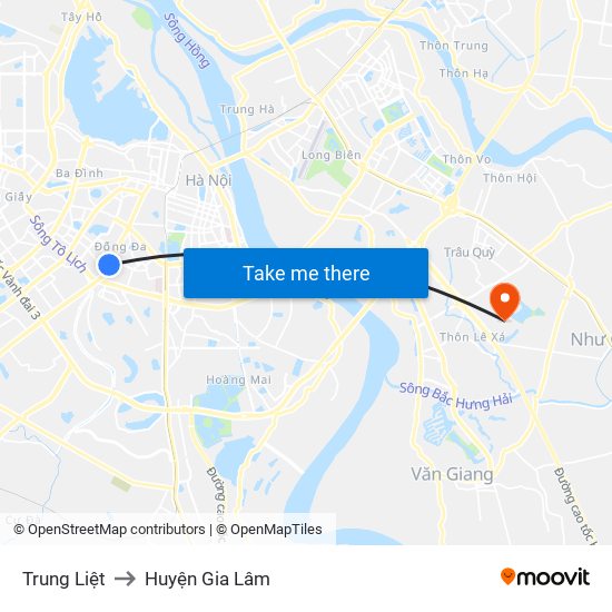 Trung Liệt to Huyện Gia Lâm map