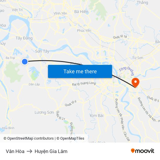 Vân Hòa to Huyện Gia Lâm map