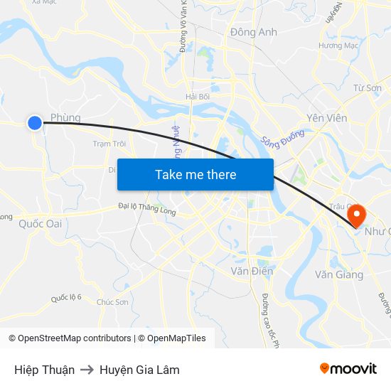 Hiệp Thuận to Huyện Gia Lâm map