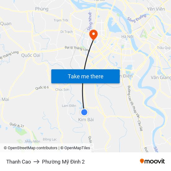 Thanh Cao to Phường Mỹ Đình 2 map