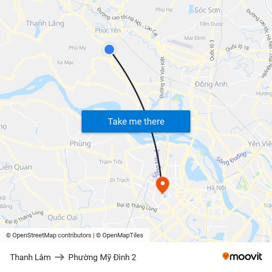 Thanh Lâm to Phường Mỹ Đình 2 map