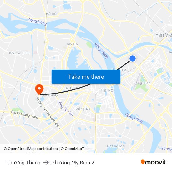 Thượng Thanh to Phường Mỹ Đình 2 map