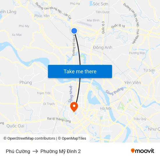 Phú Cường to Phường Mỹ Đình 2 map