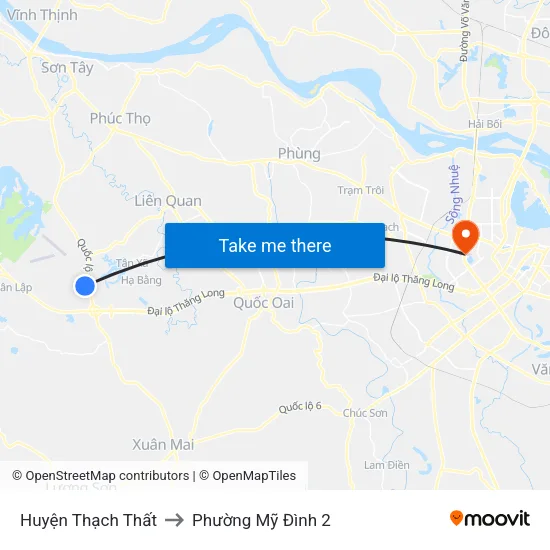 Huyện Thạch Thất to Phường Mỹ Đình 2 map