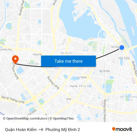 Quận Hoàn Kiếm to Phường Mỹ Đình 2 map
