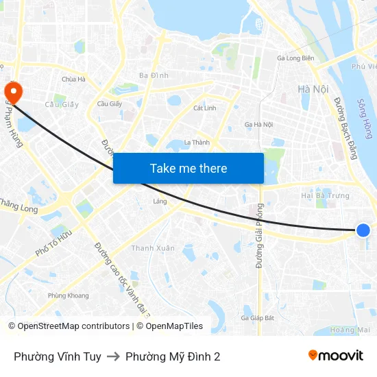 Phường Vĩnh Tuy to Phường Mỹ Đình 2 map