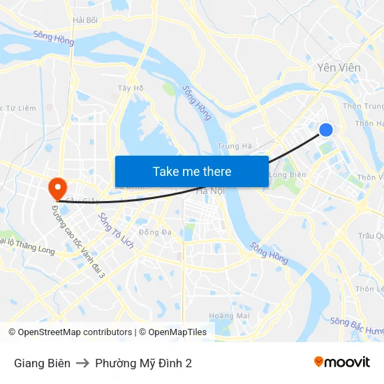 Giang Biên to Phường Mỹ Đình 2 map