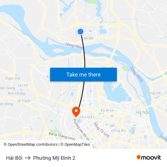 Hải Bối to Phường Mỹ Đình 2 map