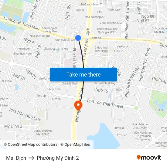 Mai Dịch to Phường Mỹ Đình 2 map
