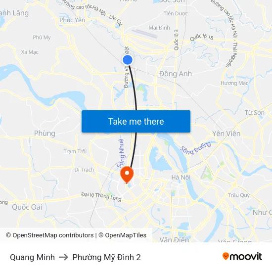 Quang Minh to Phường Mỹ Đình 2 map