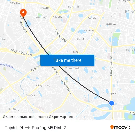 Thịnh Liệt to Phường Mỹ Đình 2 map