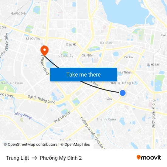 Trung Liệt to Phường Mỹ Đình 2 map