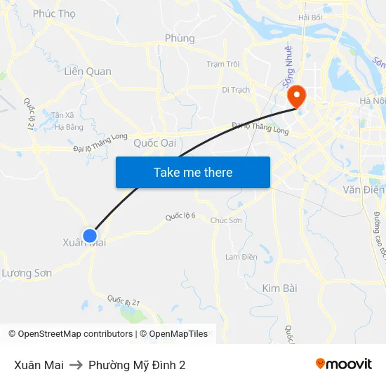 Xuân Mai to Phường Mỹ Đình 2 map