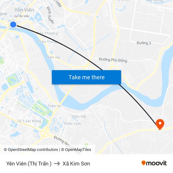 Yên Viên (Thị Trấn ) to Xã Kim Sơn map