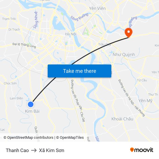Thanh Cao to Xã Kim Sơn map
