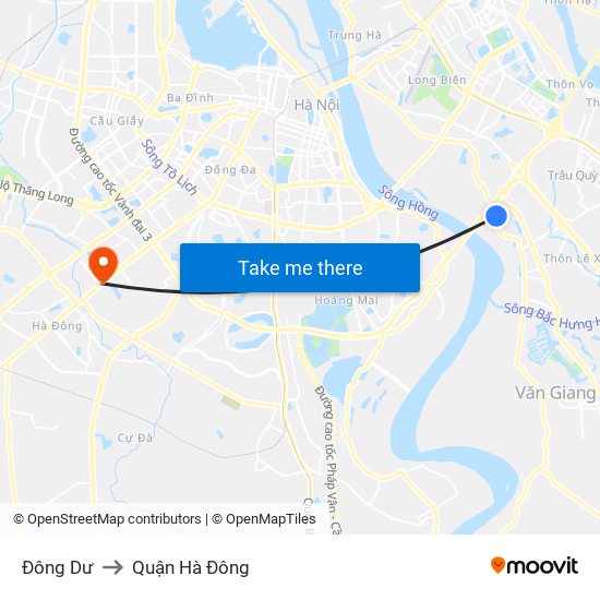 Đông Dư to Quận Hà Đông map