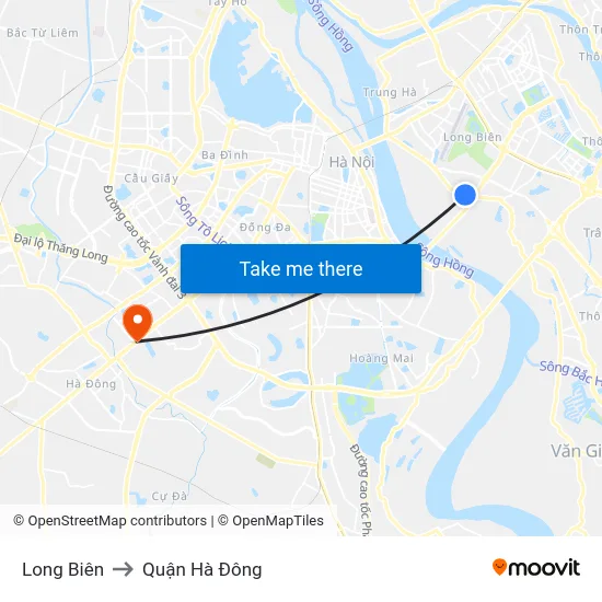 Long Biên to Quận Hà Đông map