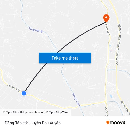 Đồng Tân to Huyện Phú Xuyên map