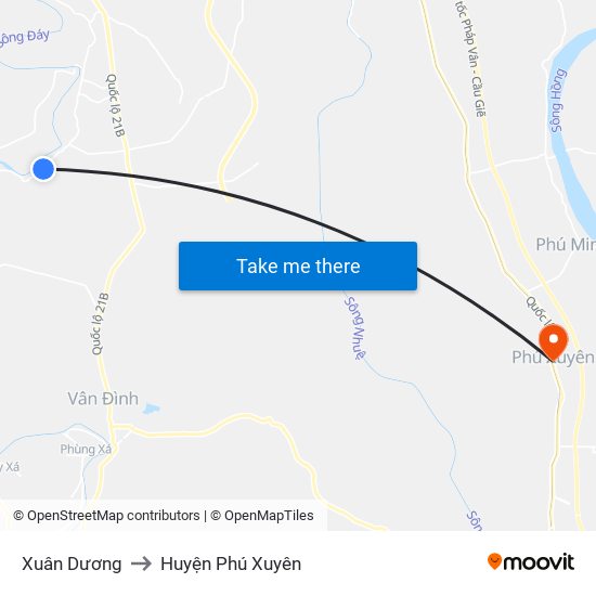 Xuân Dương to Huyện Phú Xuyên map