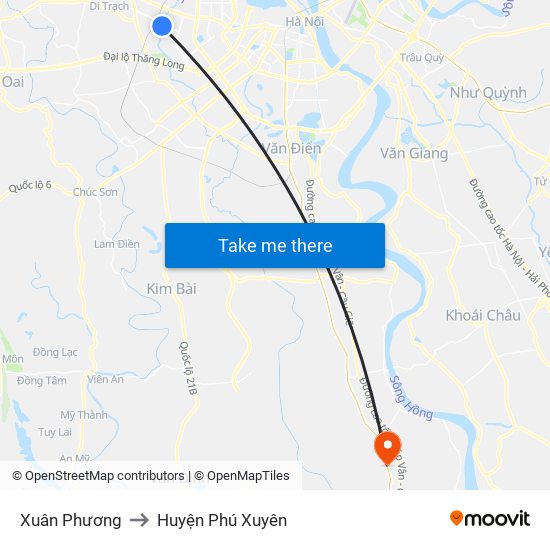 Xuân Phương to Huyện Phú Xuyên map