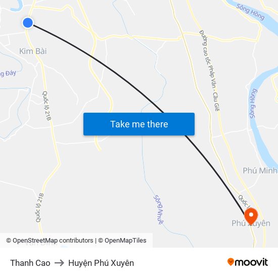Thanh Cao to Huyện Phú Xuyên map