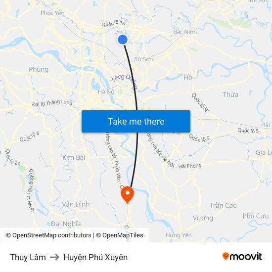 Thuỵ Lâm to Huyện Phú Xuyên map