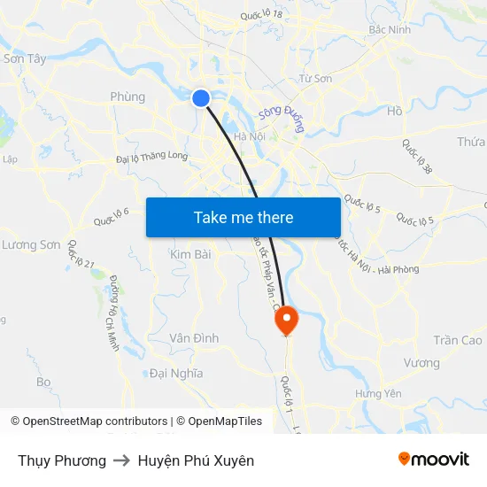 Thụy Phương to Huyện Phú Xuyên map