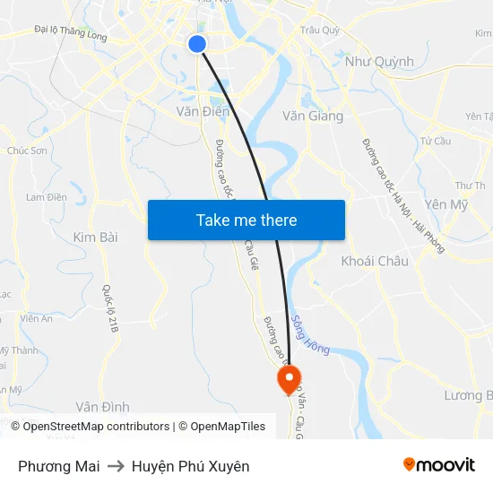 Phương Mai to Huyện Phú Xuyên map