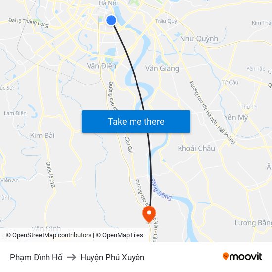 Phạm Đình Hổ to Huyện Phú Xuyên map