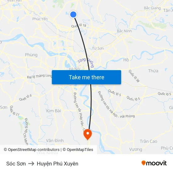 Sóc Sơn to Huyện Phú Xuyên map