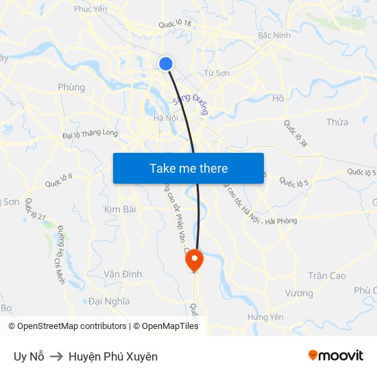 Uy Nỗ to Huyện Phú Xuyên map