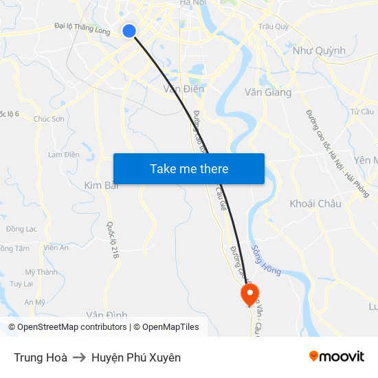 Trung Hoà to Huyện Phú Xuyên map