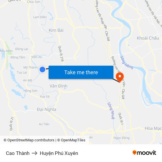 Cao Thành to Huyện Phú Xuyên map