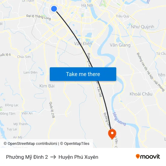 Phường Mỹ Đình 2 to Huyện Phú Xuyên map