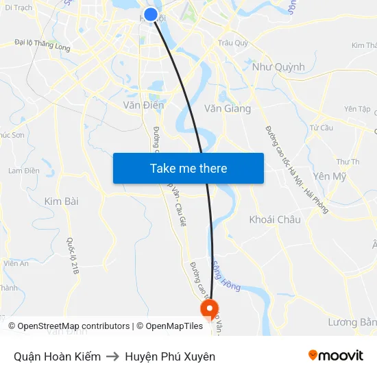 Quận Hoàn Kiếm to Huyện Phú Xuyên map