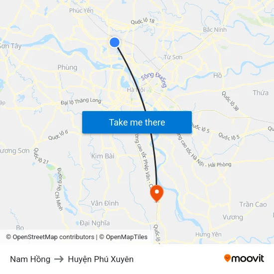 Nam Hồng to Huyện Phú Xuyên map