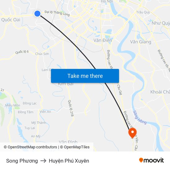 Song Phương to Huyện Phú Xuyên map